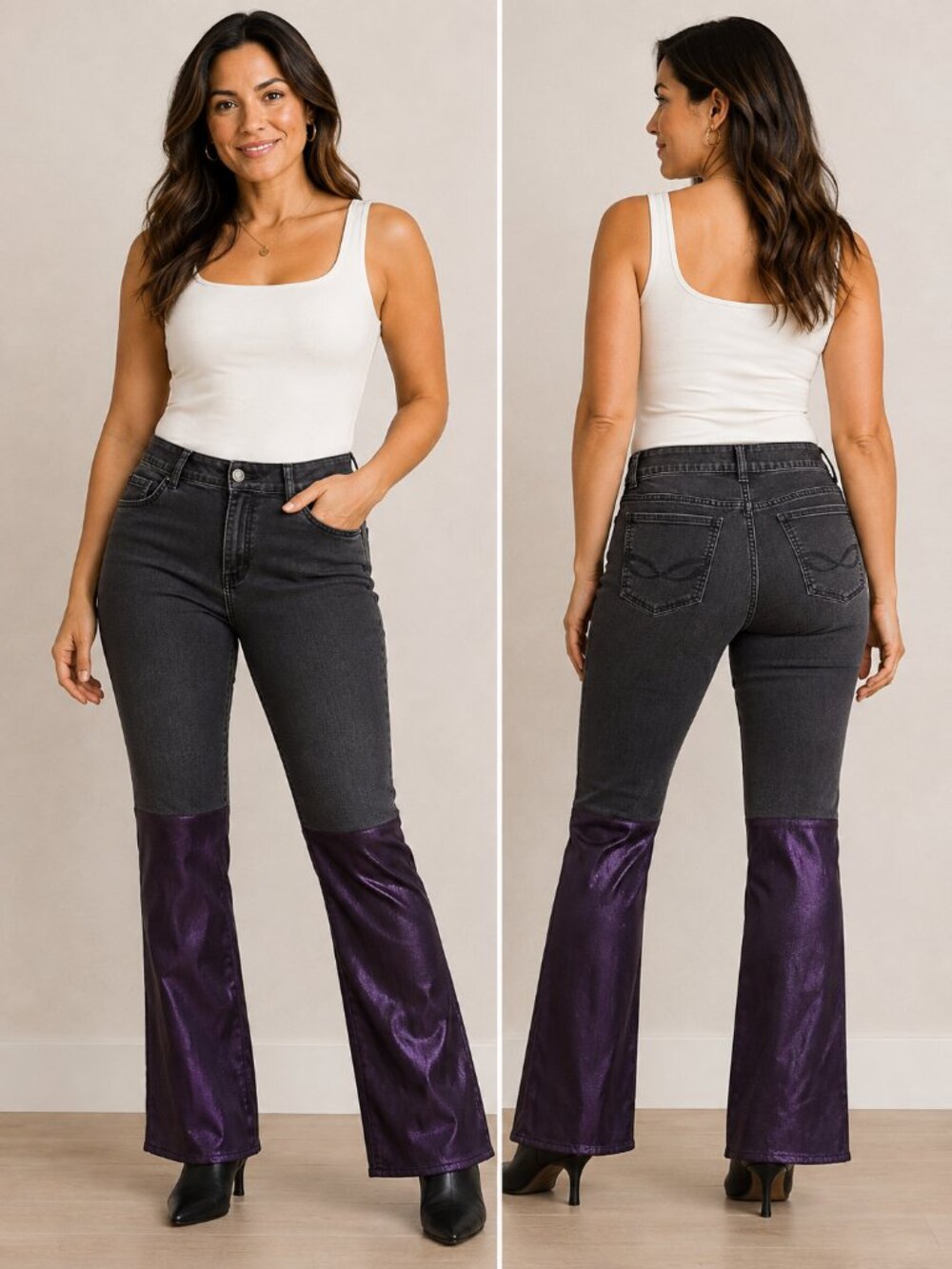 Riders by Lee Women’s Black & Purple Bootcut Jeans Contrast Panel Denim Pants
